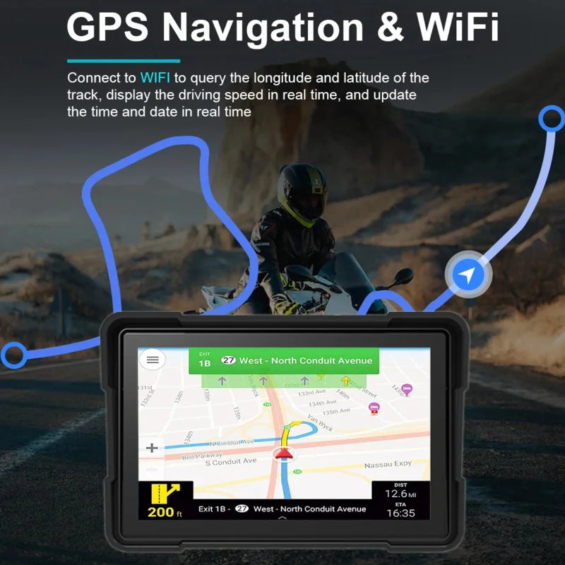 5 inch Motorcycle Carplay Waterproof 1080P WiFi Wireless Android-Auto DVR Monitor Dash Cam GPS Navigation TPMS