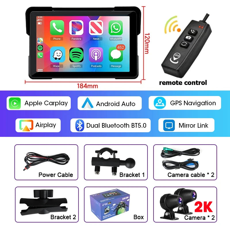 5/7 inch Carplay Motorcycle DVR Navigation GPS Wireless CarPlay Android Auto Airplay Display Screen Portable Moto Monitor IPX7