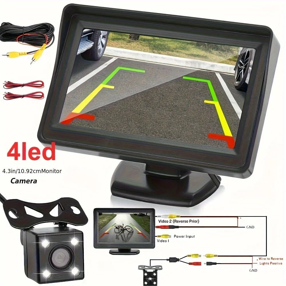 4.3Inch TFT LCD Color Monitor for Parking Featuring a Wide-Angle Night Vision Rearview Camera, Designed for 12V Reversing Backup