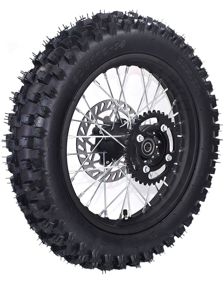 1.85-14 Inch Rear 14" Wheel 90/100-14 Dirt Tire Steel Circle Rims With Brake Disc Plate and Sprocket For Dirt Bike Motorcycle