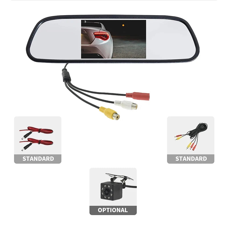 4.3 Inch Car Rearview Mirror HD Video Auto Parking Monitor Night Vision Rear View Camera TFT LCD Reversing Priority