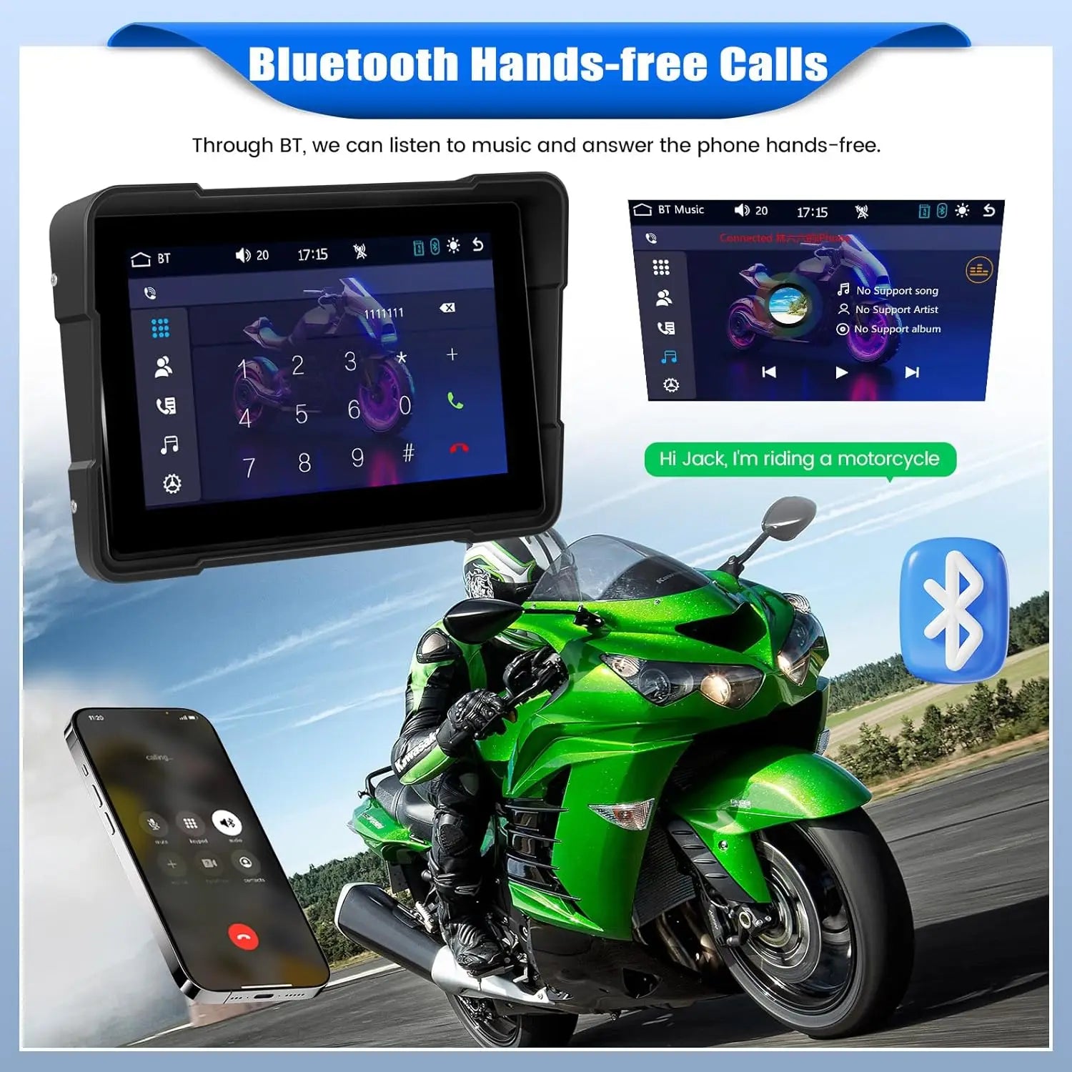 5 inch Carplay Motorcycle DVR Navigation GPS Wireless Carplay & Android Auto Display Screen Portable Motorbike DVR TPMS IPX7 BT