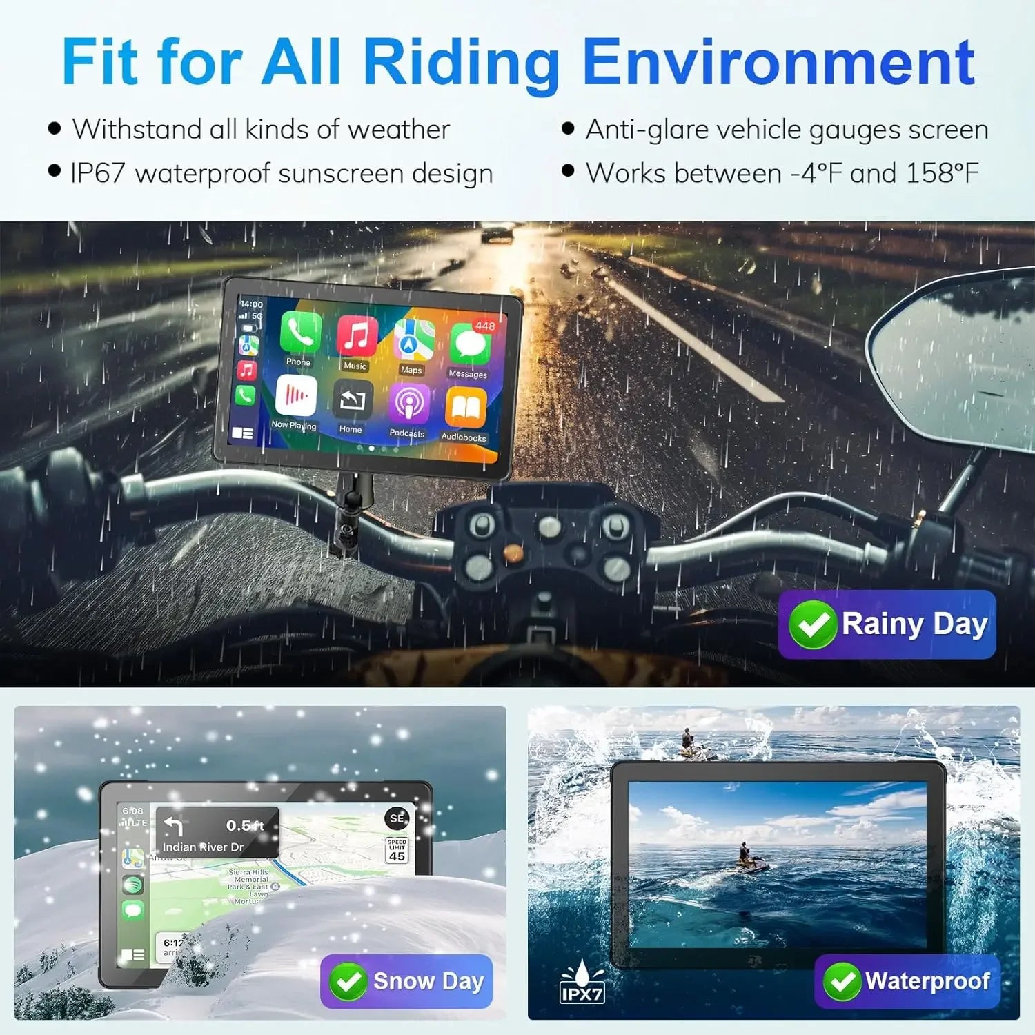 5/7 inch Carplay Motorcycle DVR Navigation GPS Wireless CarPlay Android Auto Airplay Display Screen Portable IPX7 Moto Monitor