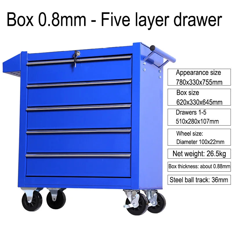 5 Drawer Storage Tool Box Trolley Workshop Multi-Functional Auto Car Repair Hardware Mobile Maintenance Toolkit Cabinet