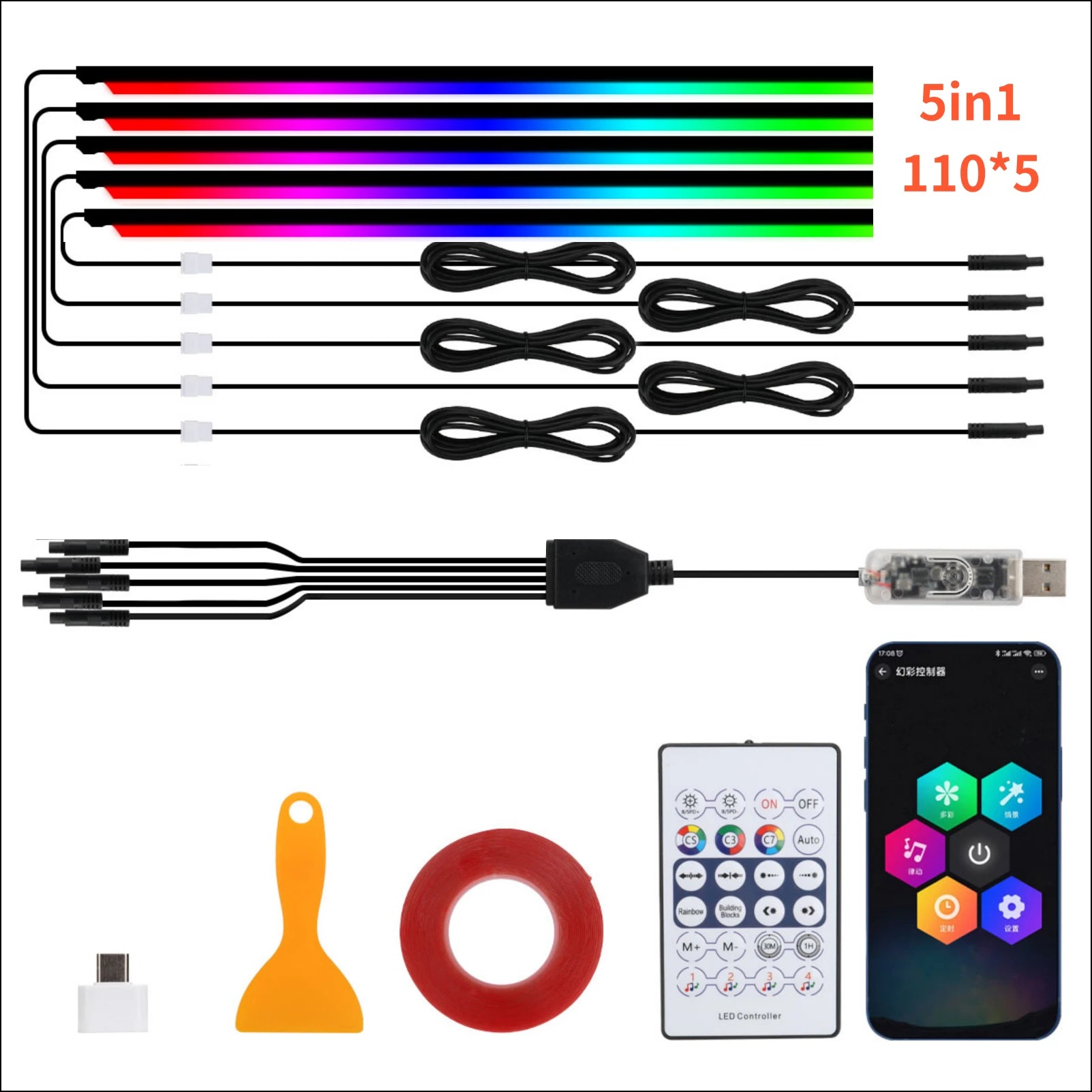 10 in 1 Car LED Acrylic Light Strip