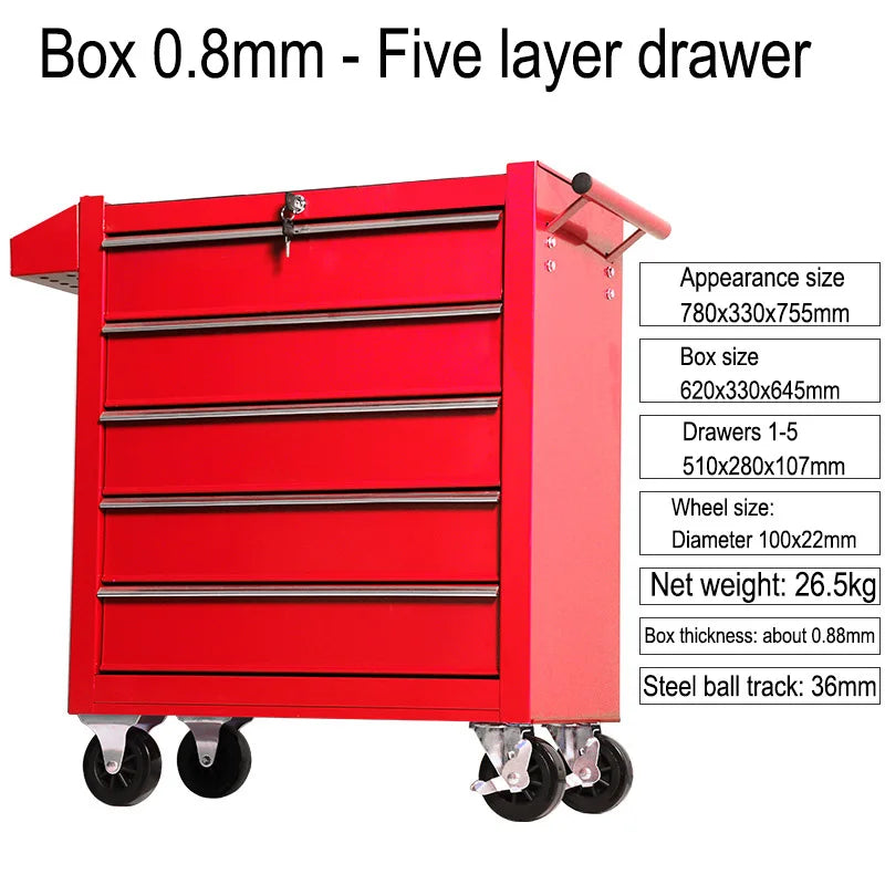 5 Drawer Storage Tool Box Trolley Workshop Multi-Functional Auto Car Repair Hardware Mobile Maintenance Toolkit Cabinet