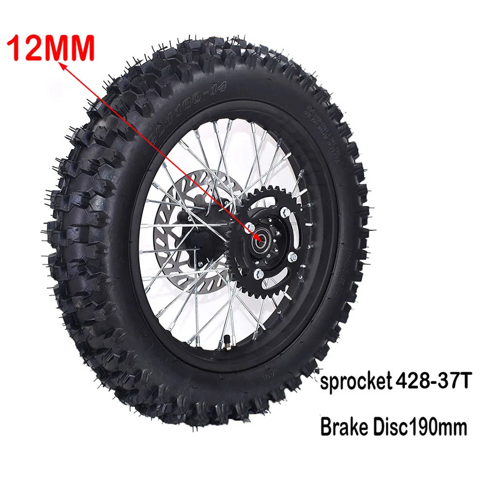 1.85-14 Inch Rear 14" Wheel 90/100-14 Dirt Tire Steel Circle Rims With Brake Disc Plate and Sprocket For Dirt Bike Motorcycle