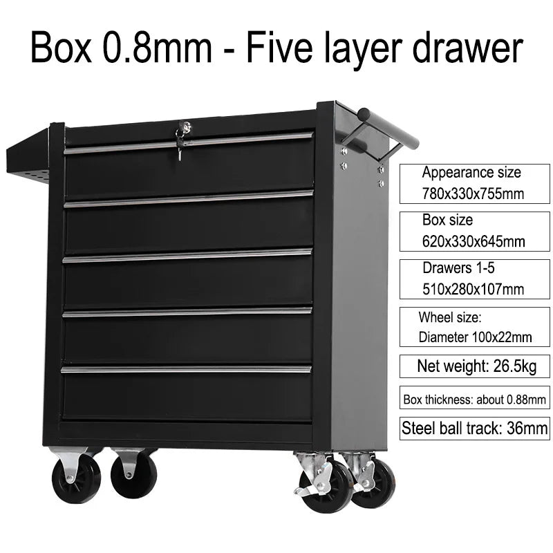 5 Drawer Storage Tool Box Trolley Workshop Multi-Functional Auto Car Repair Hardware Mobile Maintenance Toolkit Cabinet